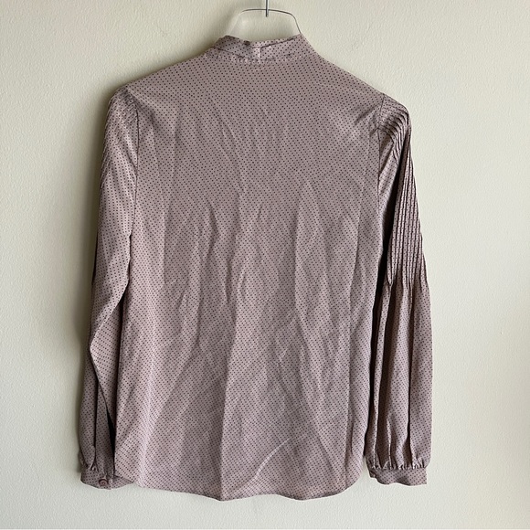 Jeunesse Claudine Blouse 100% Silk Long Sleeve Top Mocha with Mini Black Dots XS - Picture 8 of 9